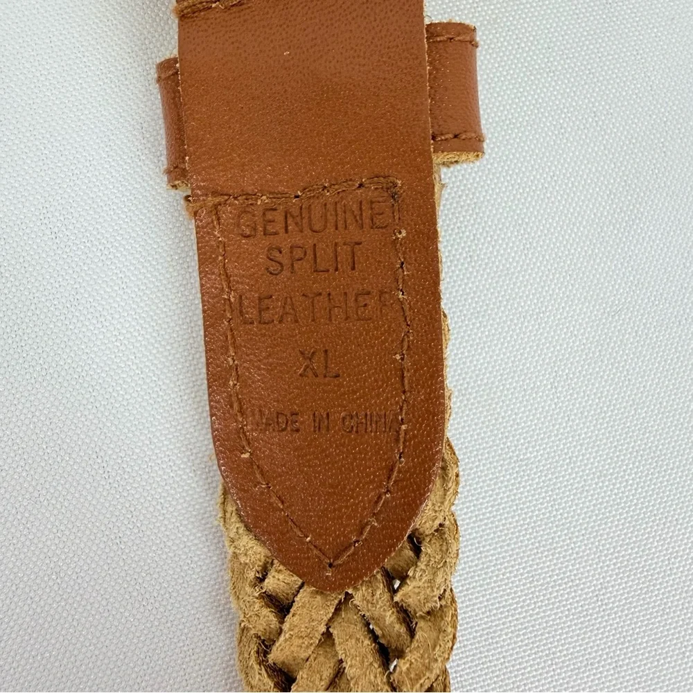 Chic Women’s Size XL Carmel Brown Braided Leather Belt Gold Hardware